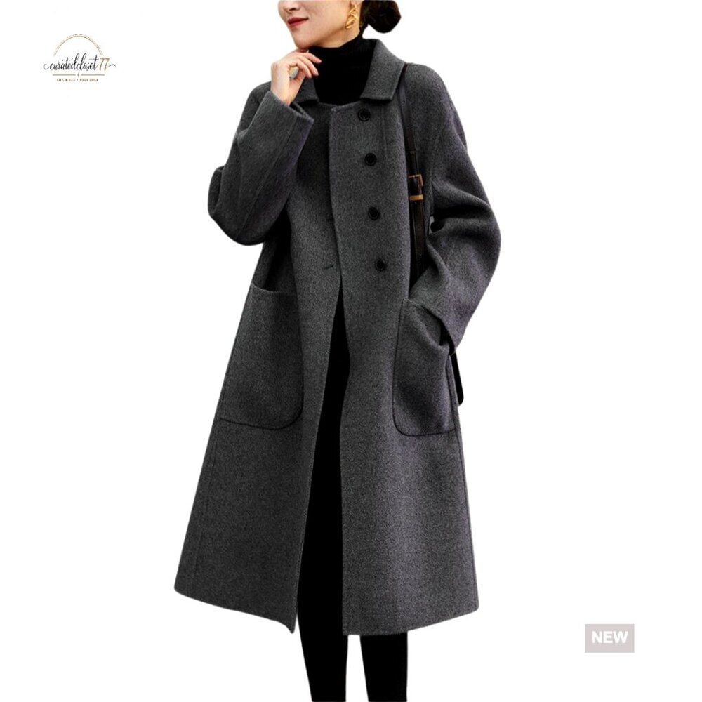 Wool Blend Pea Coat Slim Fit Trench Style Classic Elegant Winter Outerwear